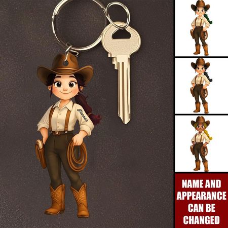 Süßes Cowgirl - Personalisierter Gedenk-Acryl-Schlüsselanhänger